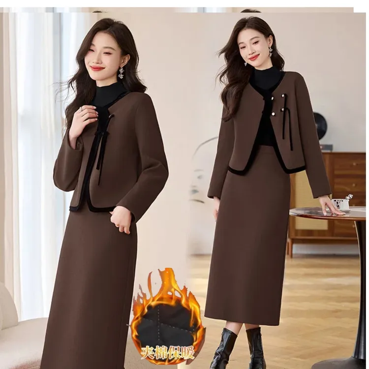 千金风加棉毛呢套装小香风时尚两件套2025秋季新款气质时尚半身裙