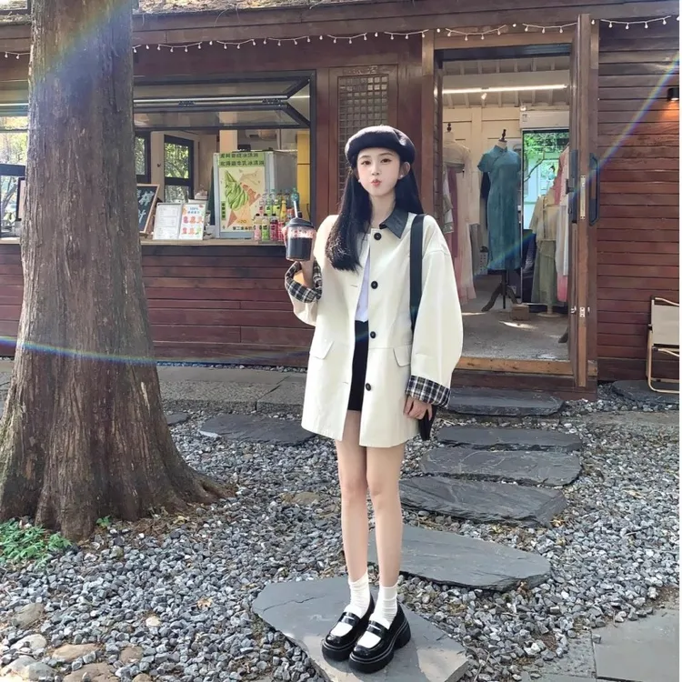 Benview【复古巴恩风】撞色风衣外套女春秋2025新款小个子高级感