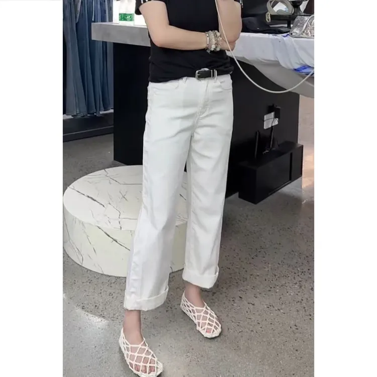 百搭简约基础款牛仔裤女夏季新款梨型身材显瘦高腰时尚九分直筒裤