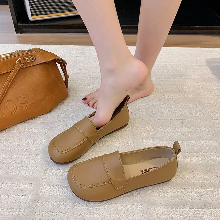 豆豆鞋女2025年秋季新款平底奶奶鞋软底软面圆头一脚蹬休闲妈妈鞋