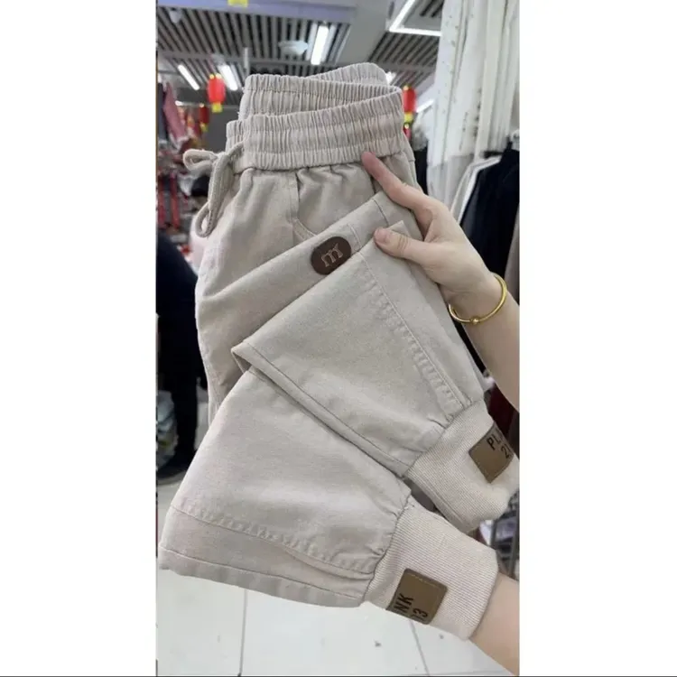 水洗工装裤休闲裤春秋新款高腰宽松时尚显瘦九分哈伦洋气百搭