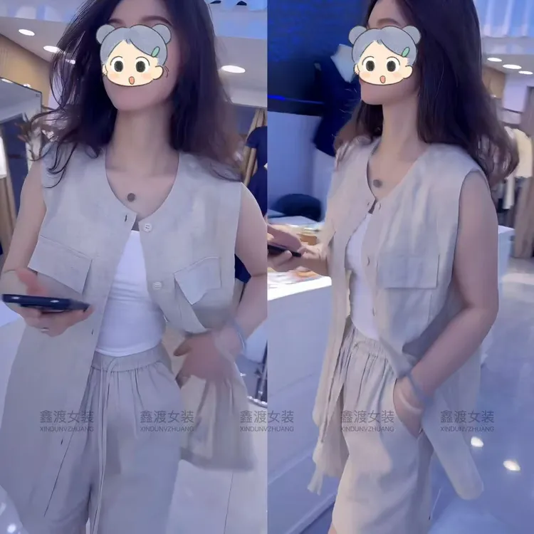 2025夏季新款时尚显瘦气质女士网红洋气两件套百搭款D5879