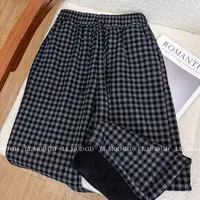 一步一暖 复古格纹柔软宽松舒适厚绒垂感羊毛直筒阔腿裤YL-263256