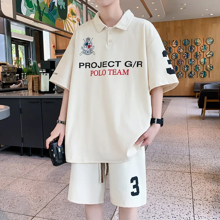 夏季薄款男生短袖两件套青少年新款百搭宽松潮流透气休闲运动套装