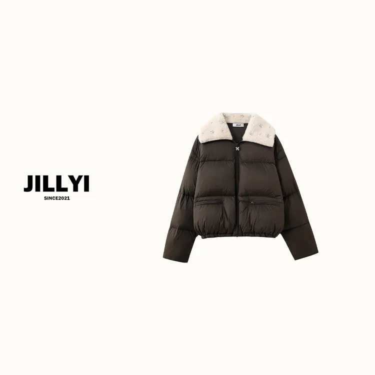 jillyi【奶油巧克力】巧克力色披肩领街头风时尚羽绒服秋冬季百搭