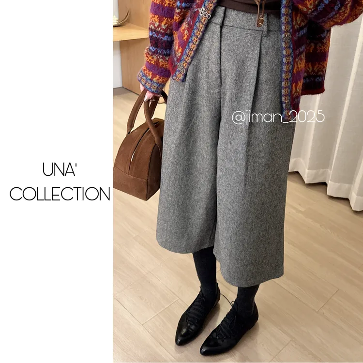 【吉满】欧版简约百搭高腰羊毛呢阔腿七分裤JM2889