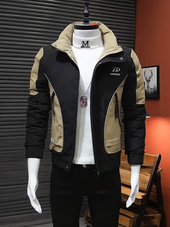 外套男冬季新款男士棉衣高级感保暖潮流修身帅气拼色短款立领棉服