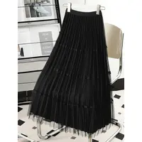 【萍萍推荐】早秋款A版百褶蕾丝边网纱半裙双层A版高腰中长款半身