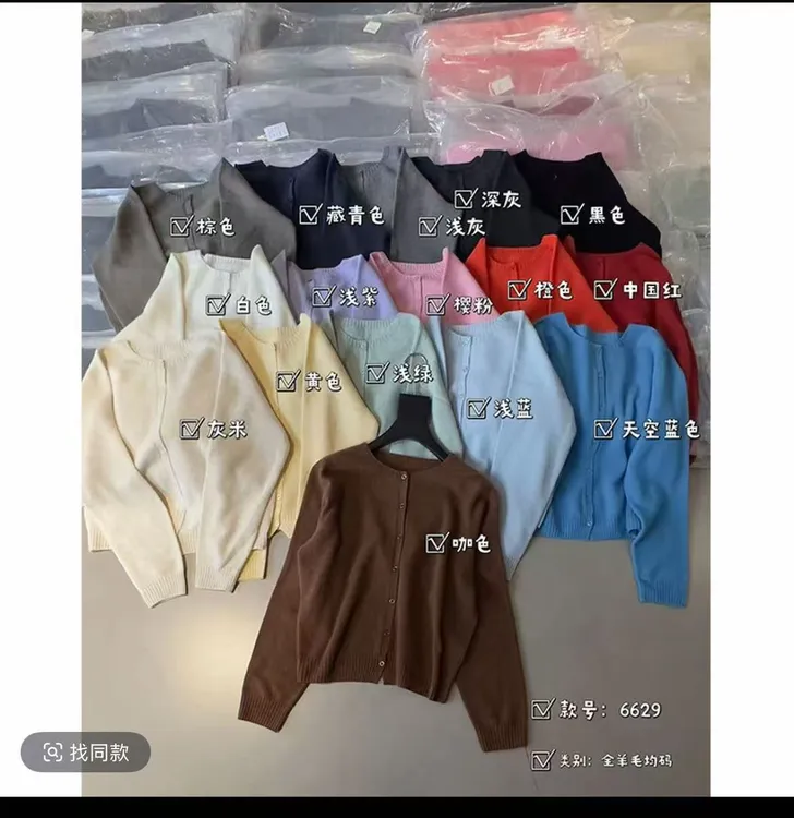 《金牌开衫》秋季新款6629时尚圆领羊毛开衫百搭长袖打底衫女装休闲