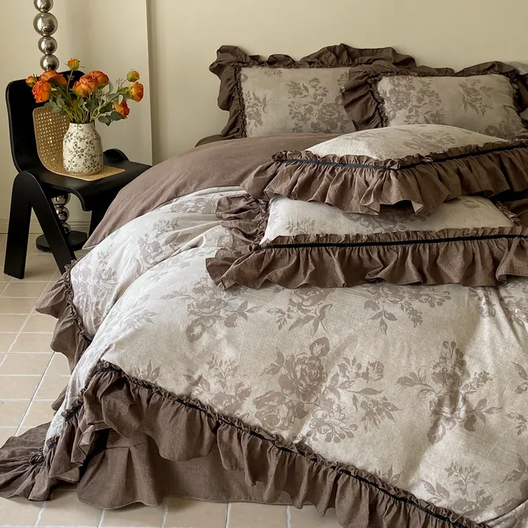 复古水洗亚麻高端轻奢床上四件套床单被套学生宿舍三件套