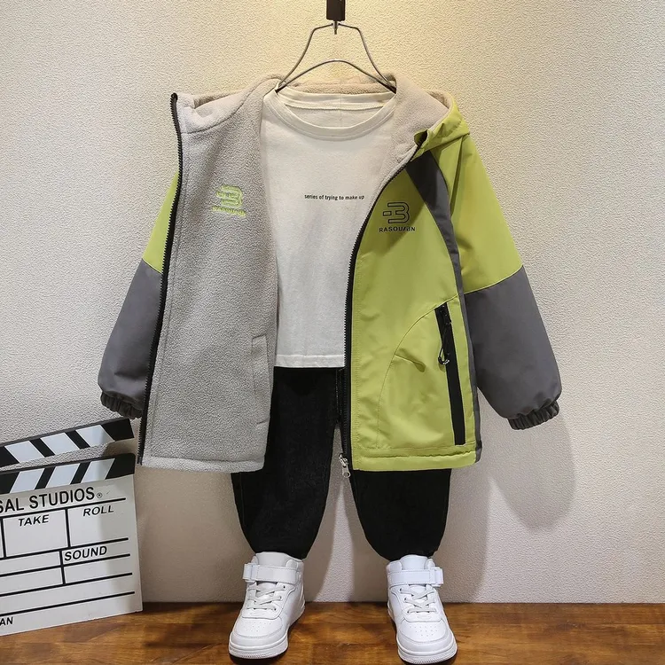 【两面穿】童装男童加绒加厚双面穿外套2025新款儿童冲锋衣秋冬上衣