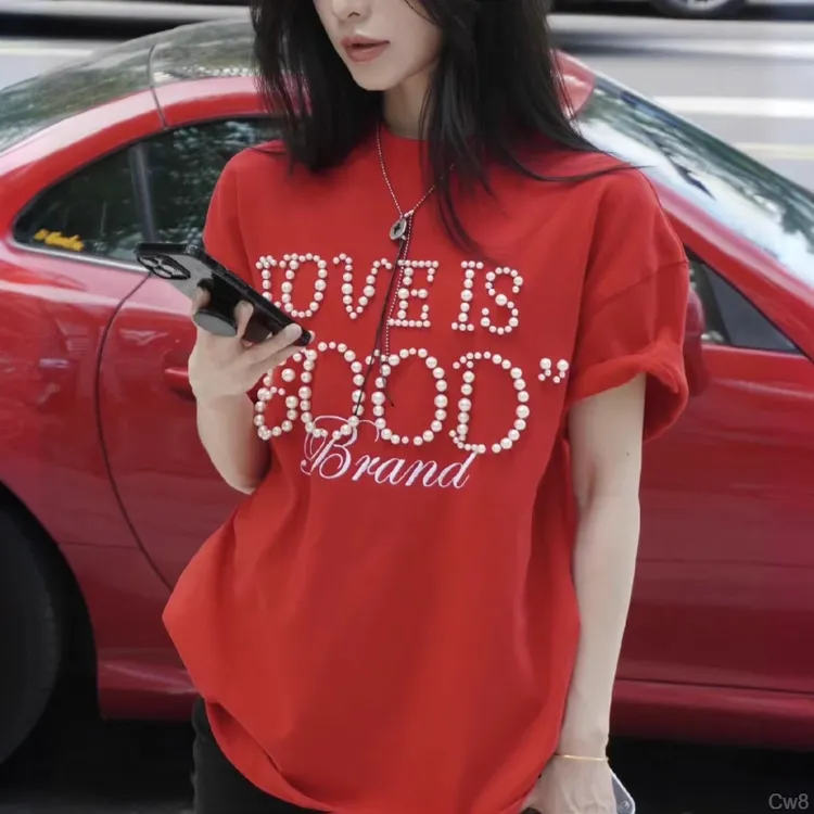 汪苏泷老白同款正品GOODBRAND LOVE IS GOOD珍珠短袖t恤情侣同款