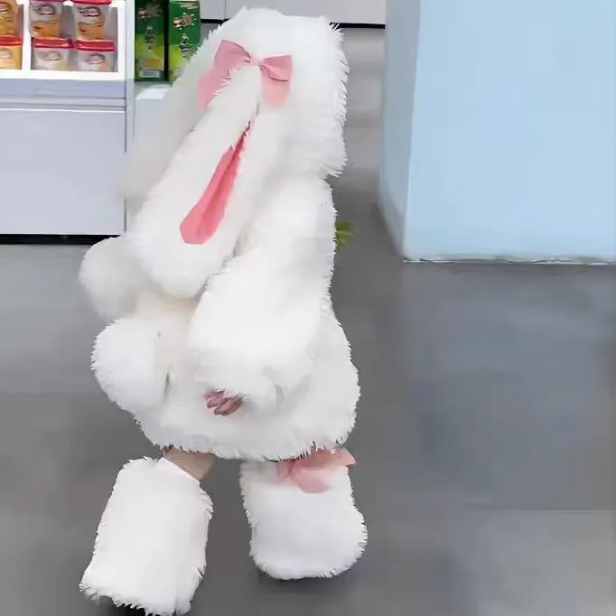 奥莱正品冬装亲子装母女童可爱毛绒兔子套装小兔子衣服女孩加绒毛