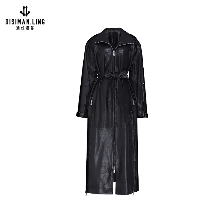 迪丝嫚苓黑色皮外套时尚休闲百搭气质女士中长款原创设计小众优雅