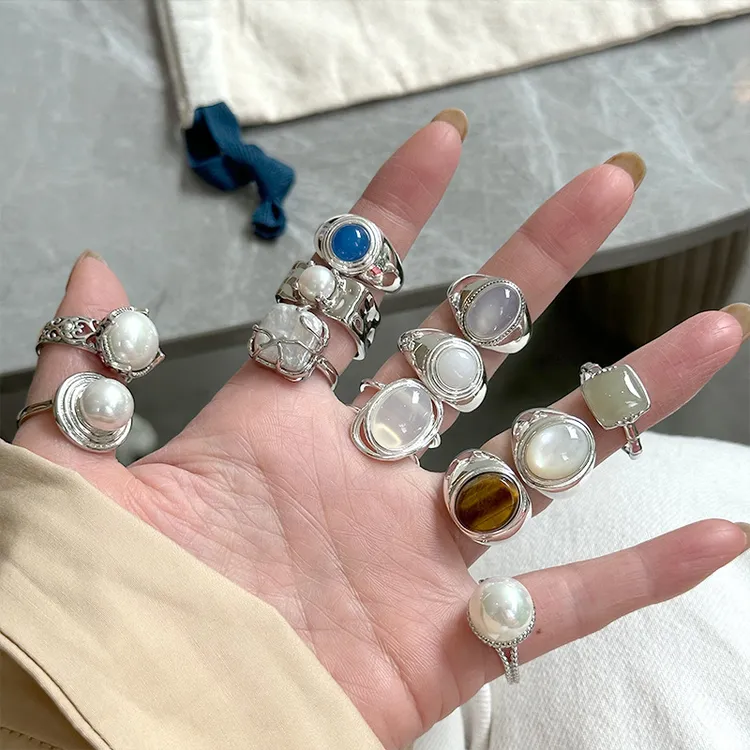 lulu925银戒指组合合集宝石银饰重工轻奢时髦食指指环2025年秋