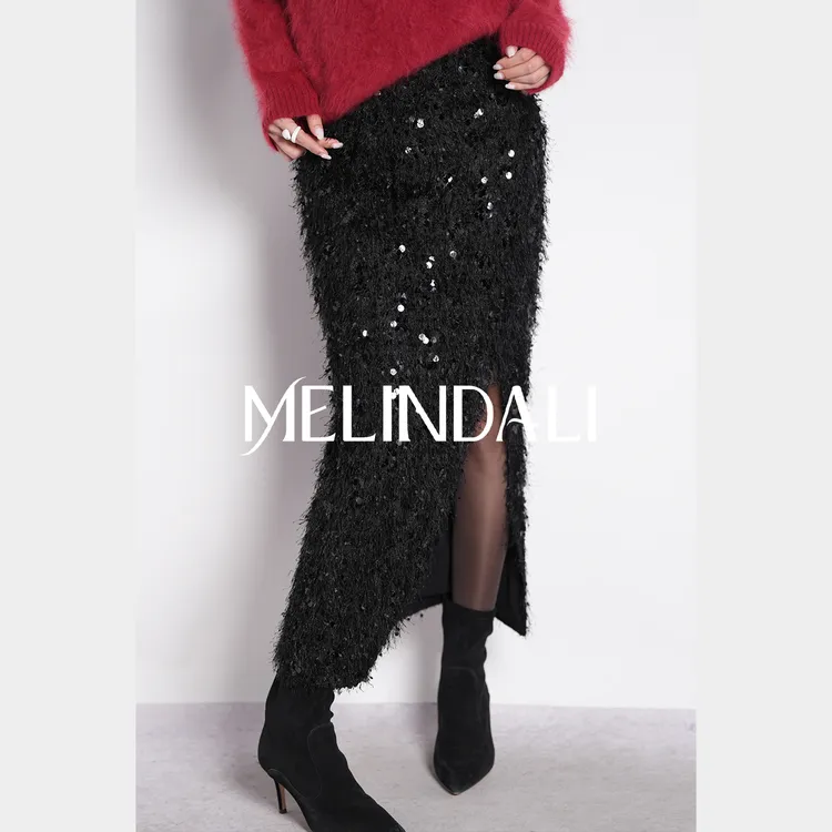 Melinda Li【星光派对】圣诞节日氛围感璀璨重工珠片流苏直筒长半裙