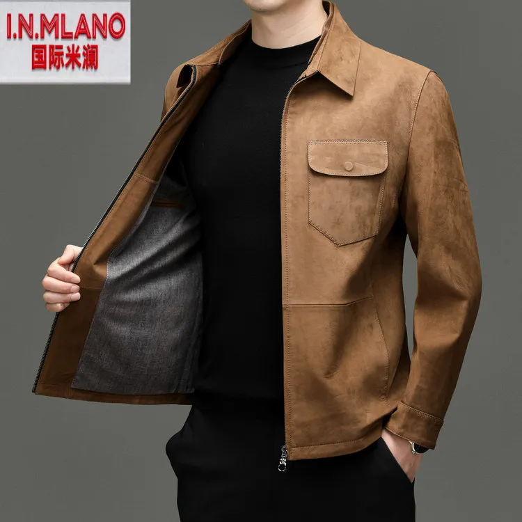 牛皮反绒头层牛皮皮衣男士真皮海宁机车服皮夹克短款男装外套潮流