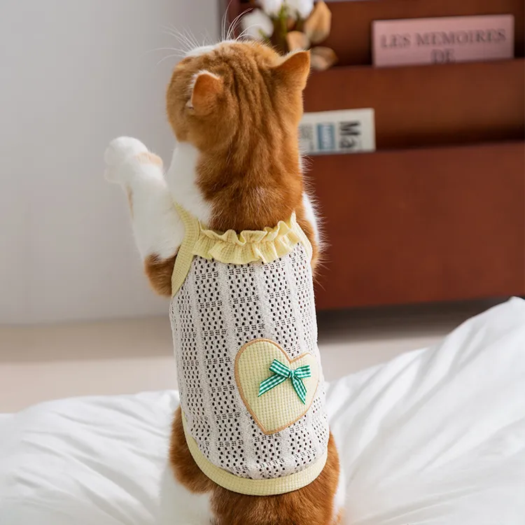 春夏季猫咪衣服爱心结吊带透气凉感背心蓝猫幼猫幼犬宠物衣服