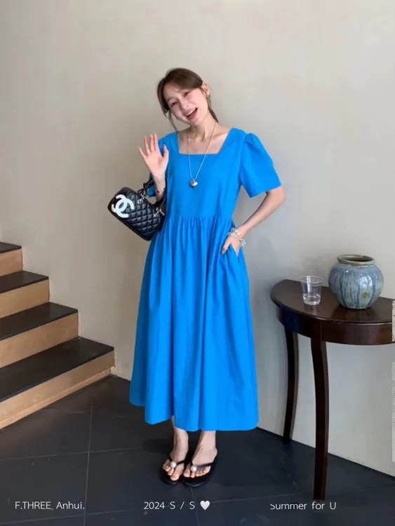 Serena法式桔梗前后两穿韩系甜美收腰连衣裙夏季休闲舒适