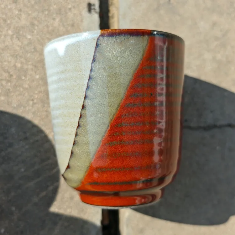 磁州窑·国营邯郸五厂·红天目窑变三色釉粗瓷直身杯/主人杯/手握杯