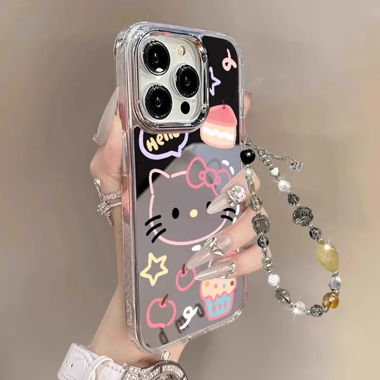 卡通kitty猫适用苹果17promax手机壳镜面iphone16promax保护壳15