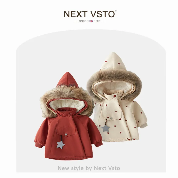 英国NEXT VSTO女童加绒棉服冬季洋气儿童加厚大毛领保暖棉袄外套