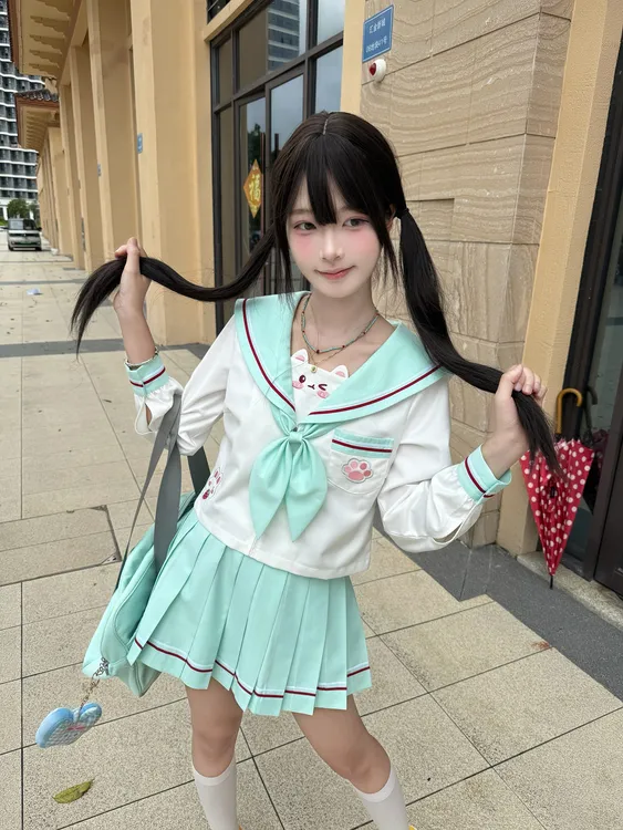 萌萌记水手服原创正版jk制服萌萌兔软妹女长袖套装可爱风百褶裙子