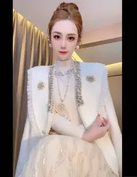 【夜宴】重工钉珠刺绣显瘦气质水毛毛外套女