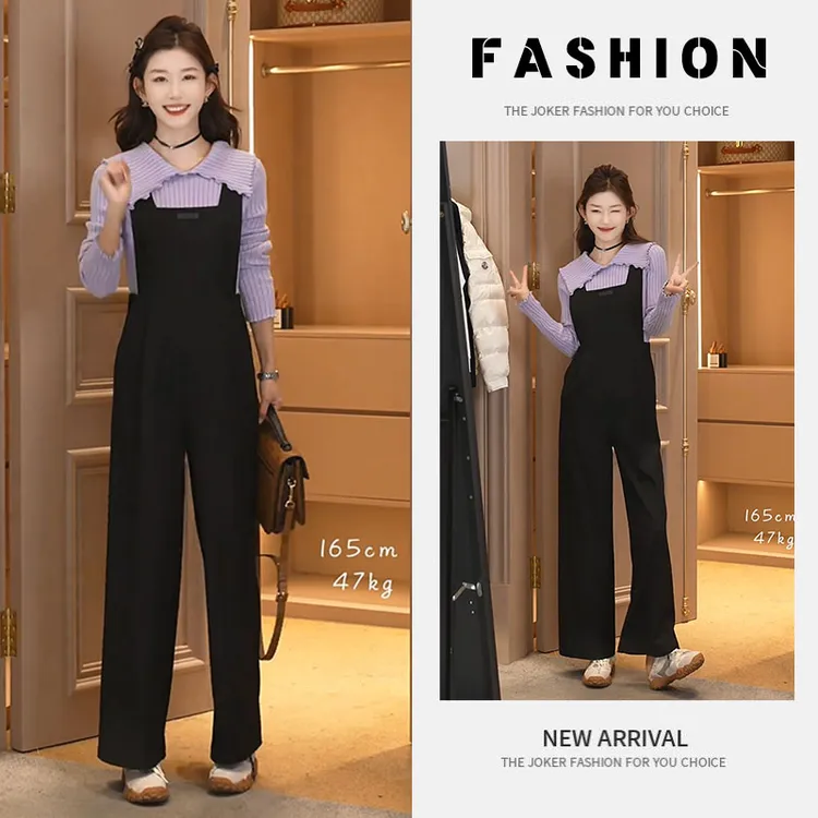 早春一整套女装2025新款韩版翻领减龄针织衫通勤西装连体裤两件套