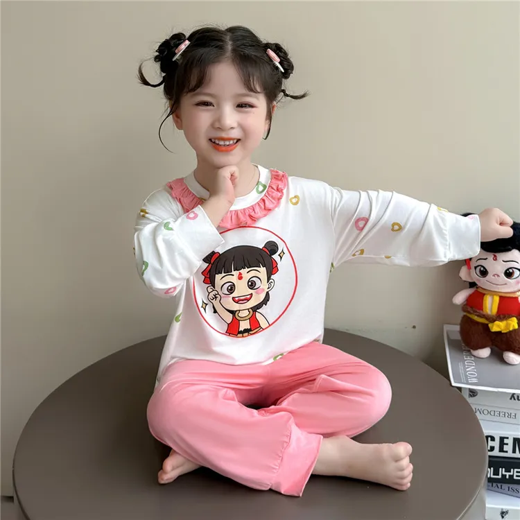 哪吒女童睡衣秋季莫代尔儿童睡衣女孩家居服长袖女宝空调服春秋款