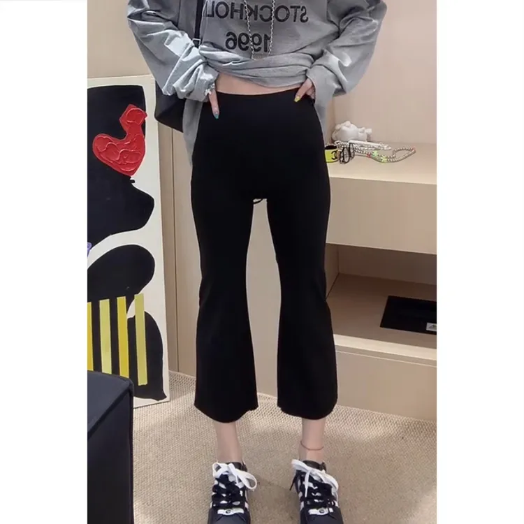 艾塔莉早秋新款休闲裤纯色百搭微喇裤八分休闲裤子时尚小个子女款