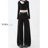 黑色直筒牛仔裤女秋季新款高腰大码胖mm宽松显瘦梨形身材阔腿裤子