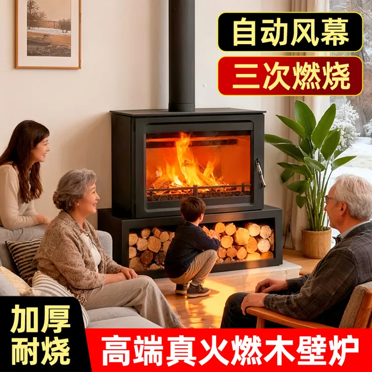 壁炉真火家用木柴别墅农村室内铸铁法式民宿燃木材冬天取暖器火炉