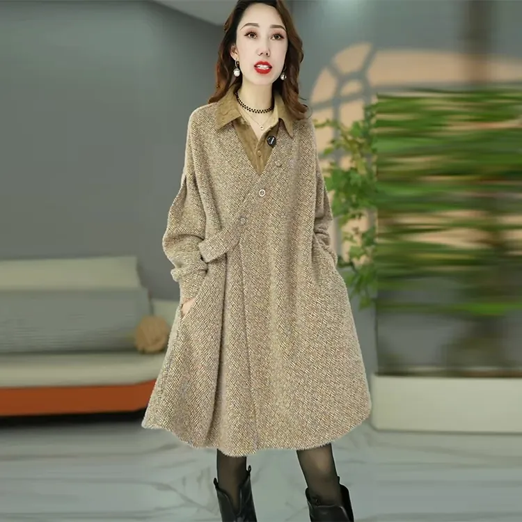 原创设计师款冬季高货欧版加厚保暖假两件宽松遮肉连衣裙打底裙