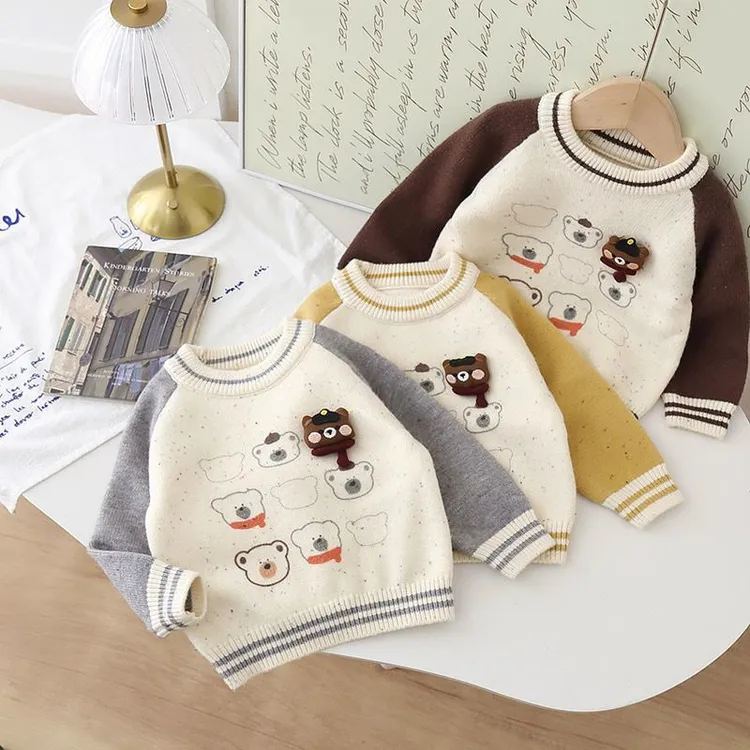 毛衣男童一体绒冬款加绒加厚卡通针织衫儿童保暖圆领内搭上衣百搭