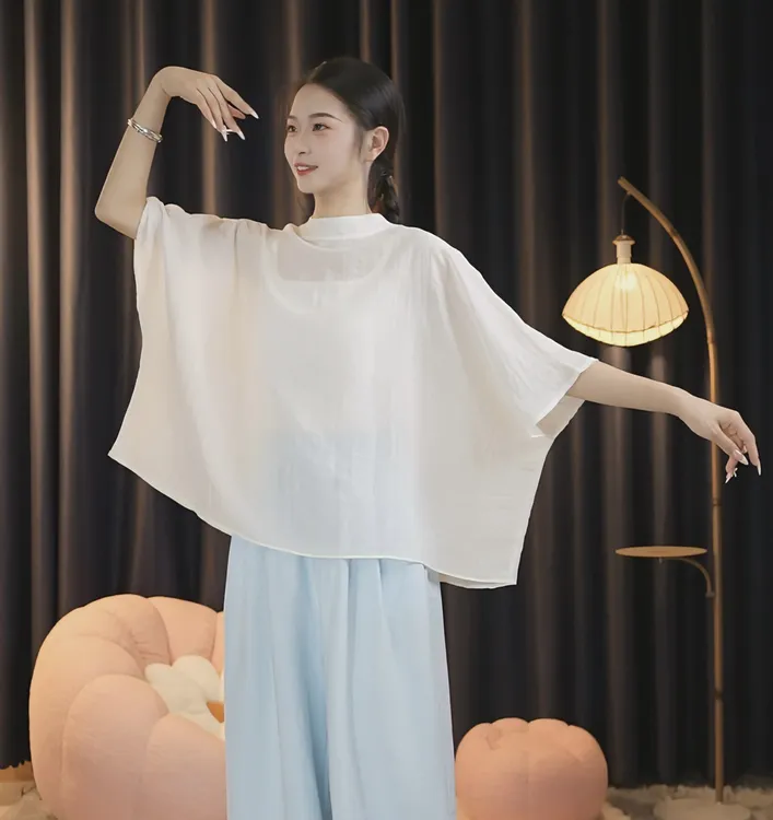 2025新款天丝麻上衣夏季日常外搭薄款舞蹈服现代古典舞飘逸女上衣