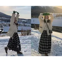 一三良品小个子 复古宽松加绒A字格纹半身裙秋冬格子套Z5B06