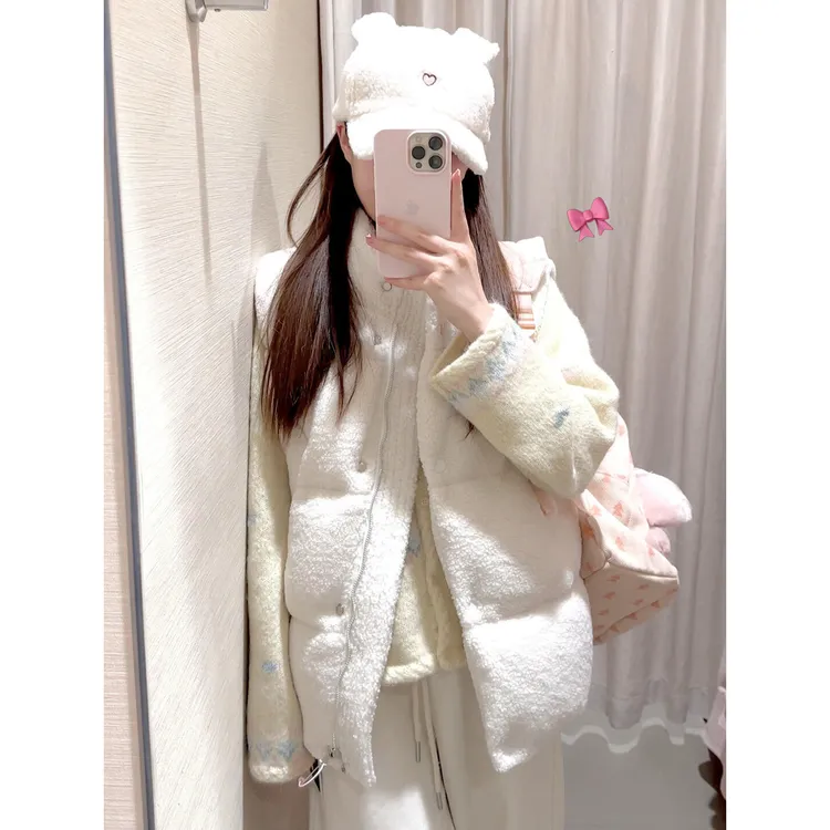 秋季可爱马甲百搭面包服外套高级感马甲长袖毛衣直筒宽松阔腿裤女