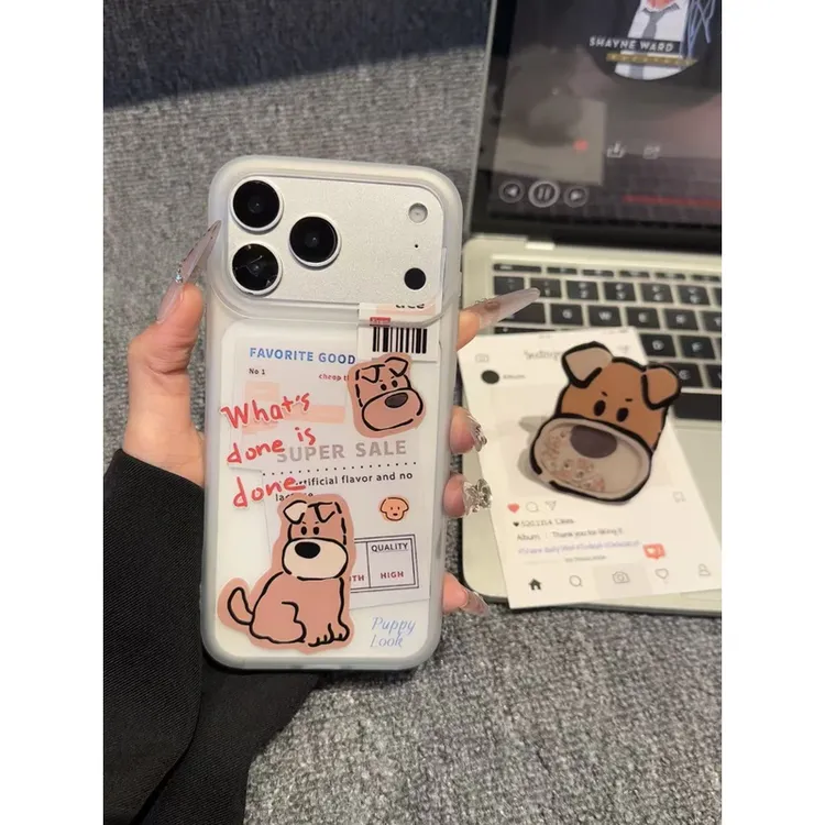 标签狗头摇摇乐支架适用iPhone17promax手机壳苹果1615磨砂13防摔