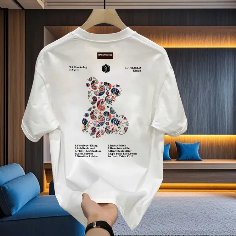 美式痞帅重磅纯棉短袖T恤 腰果花熊 喜居麦男女潮牌圆领休闲百搭