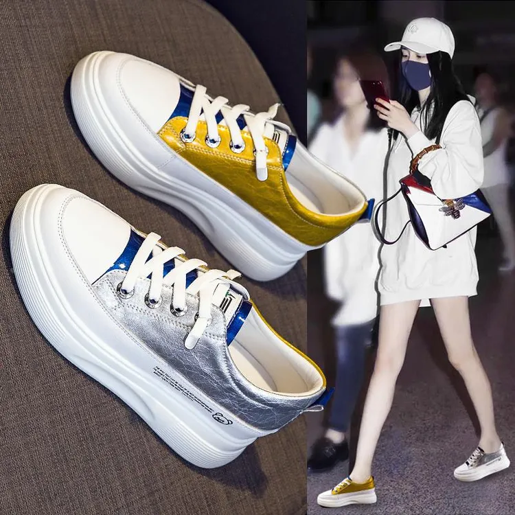 秋季高小白鞋女2025春季新款厚底松糕鞋真皮百搭运动休闲女鞋单鞋