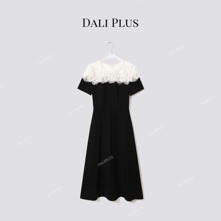 DALI PLUS“黑白撞色”奢感蕾丝拼接优雅连衣裙”D5SS7127