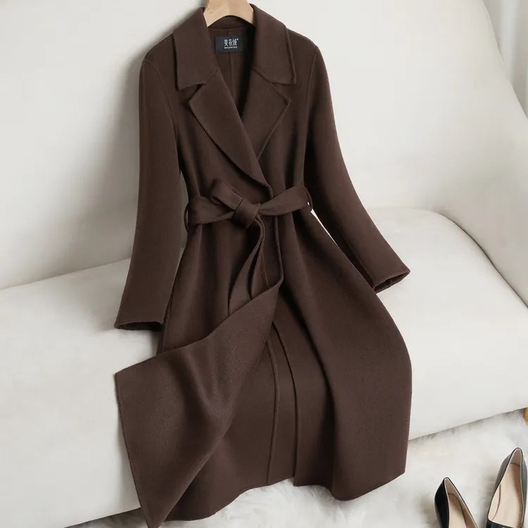 咖色双面羊绒大衣女中长款修身显瘦高端气质减龄赫本风羊毛呢外套