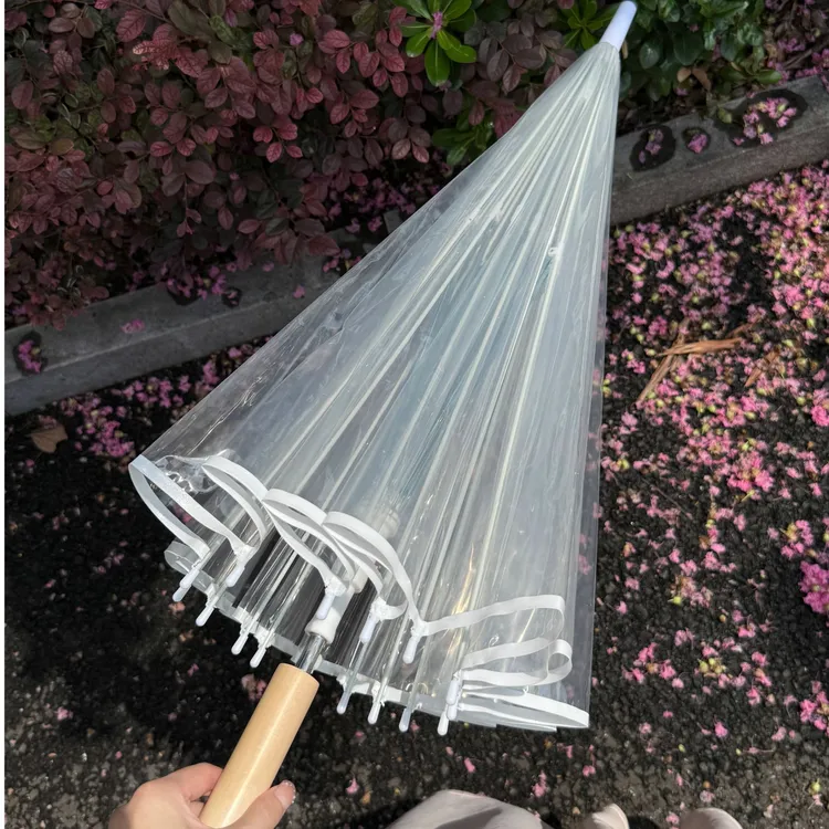 飞恋透明长柄雨伞男女通用加厚抗风结实日系小清新高颜值