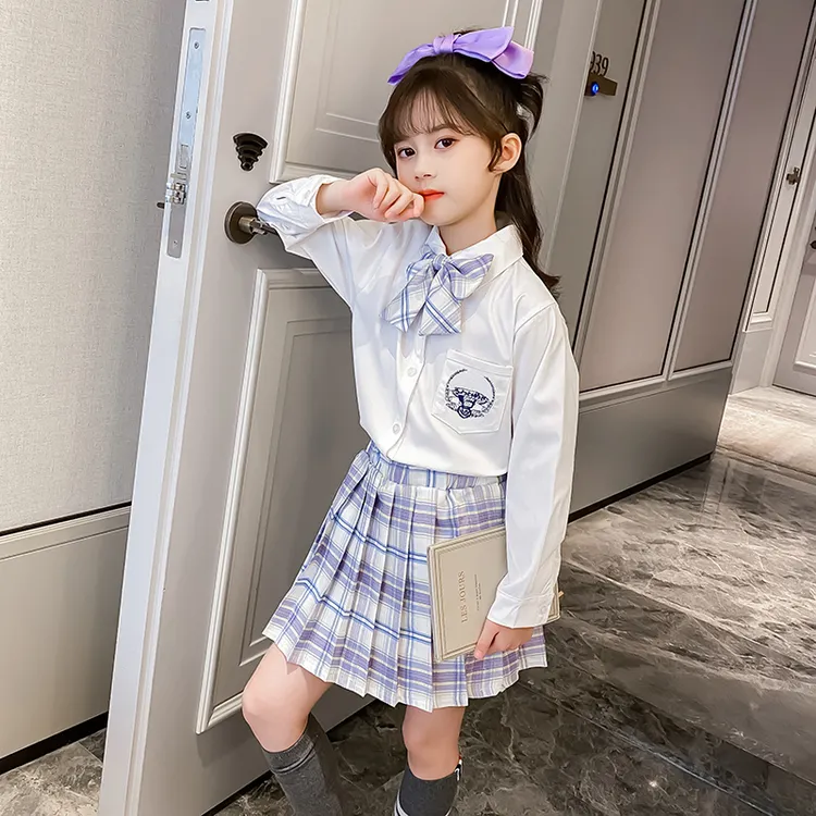 女童JK制服套装2025春夏秋款学院风中大童女长短袖衬衫短裙两件套