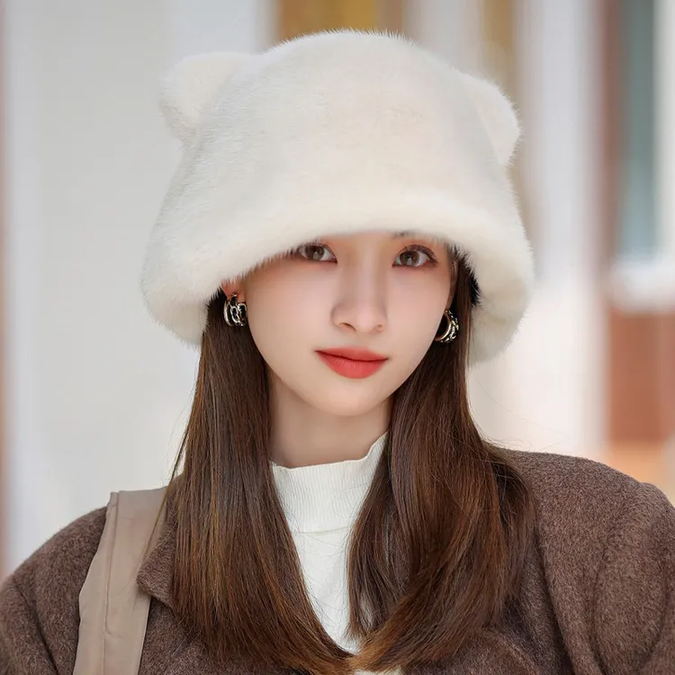 水貂皮帽子女士秋冬季水貂毛护耳保暖时尚百搭新款皮草帽子韩版潮