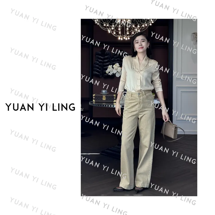 袁艺灵【英式庄园】25秋冬进口三醋酸v领长袖高级百搭时尚衬衫9059