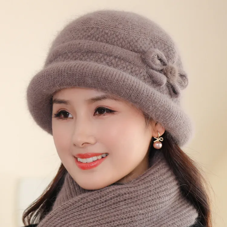 秋冬天中老年人帽子女妈妈毛线帽加绒防寒棉盆帽奶奶老太太针织帽