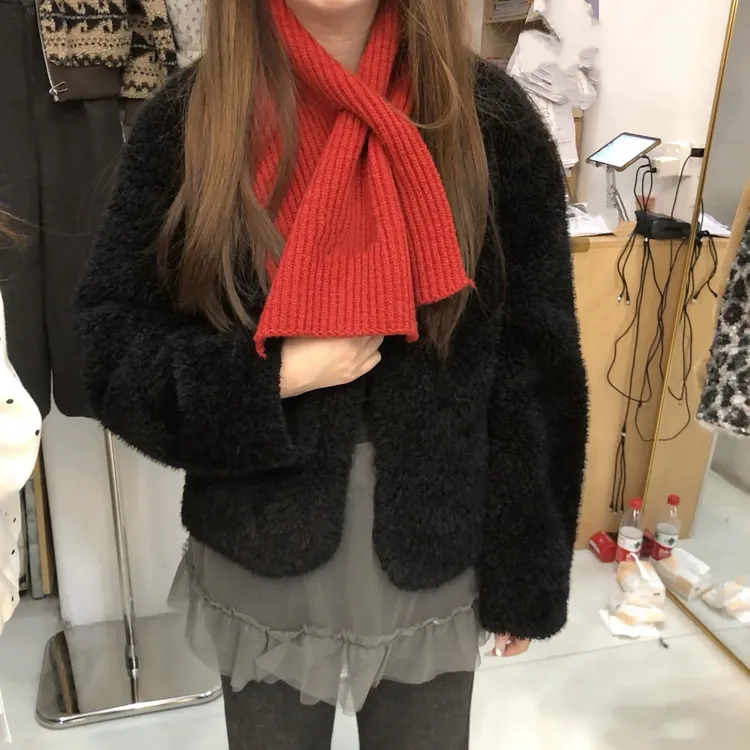 120858-毛毛外套女2025新款毛毛带围巾上衣短款小个子外套