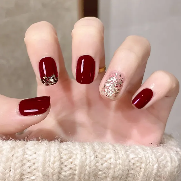 车厘子显白指甲油免烤持久防水快干不可撕拉爆闪亮片气质流行色